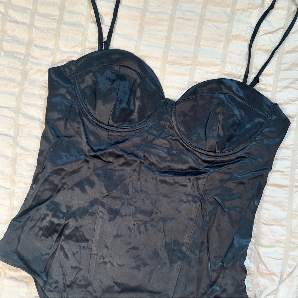 ZARA Satin Bustier Bodysuit | Black Underwire One-Piece | Size M